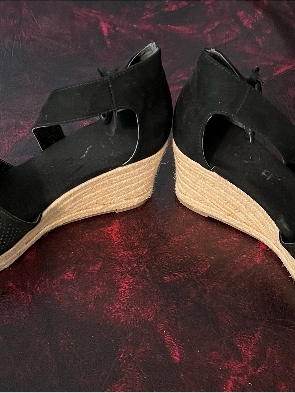 Unisa Black Wedge Sandals with Jute Platform